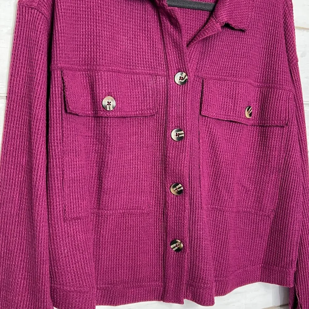 Tribal Jeans Textured Button Front Shacket Shirt Plum Purple Medium